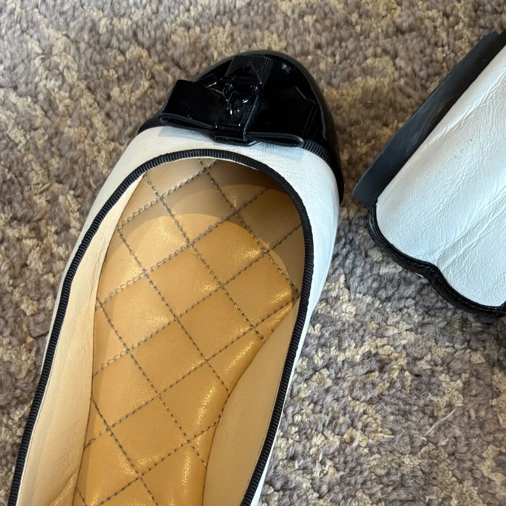 MICHAEL Michael Kors Black and White Patent Cap Toe Bow Ballet Flats - Picture 6 of 10